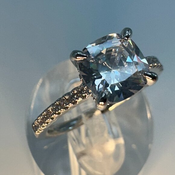 Womens Silver-Plated Brass Ring With Cubic Zirconia For Engagement & Anniversary - Picture 11 of 15